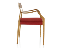 Chaise scandinave avec accoudoirs bois teinte merisier assise tissu bordeaux