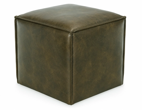 Pouf cuir vert olive
