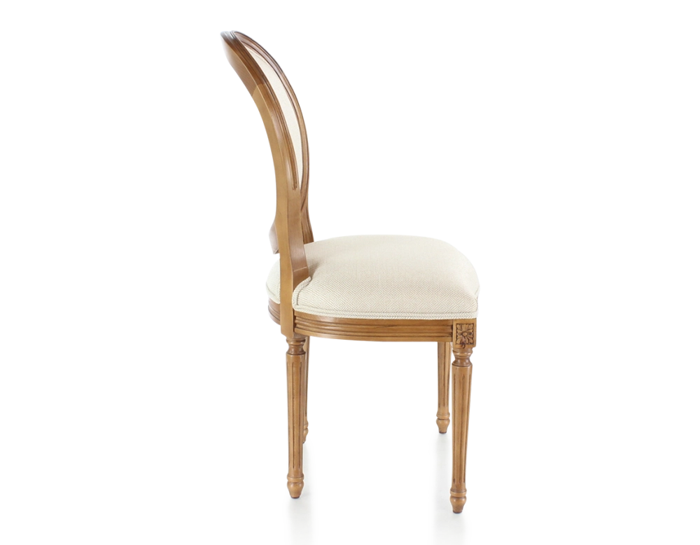 Chaise ancienne style Louis XVI bois teinte ancienne et tissu chevron beige