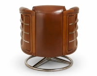 Fauteuil club pivotant bois et cuir marron vintage