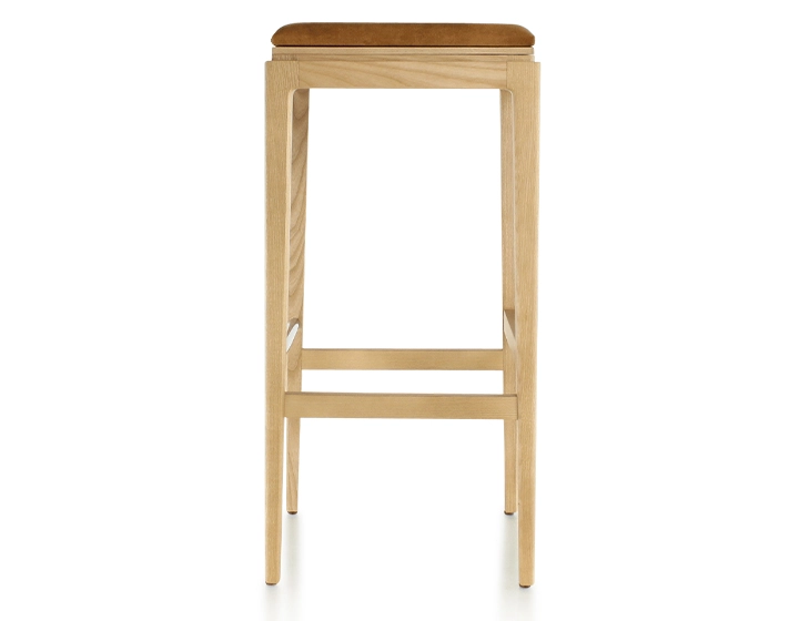 Taburete de bar de diseño H80 cm madera tinte natural asiento tejido terciopelo bronce