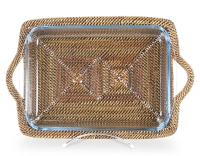 Rectangular pyrex dish with rattan flower stand