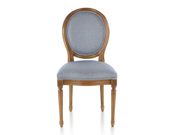 Chaise ancienne style Louis XVI bois teinte ancienne et tissu chevron bleu