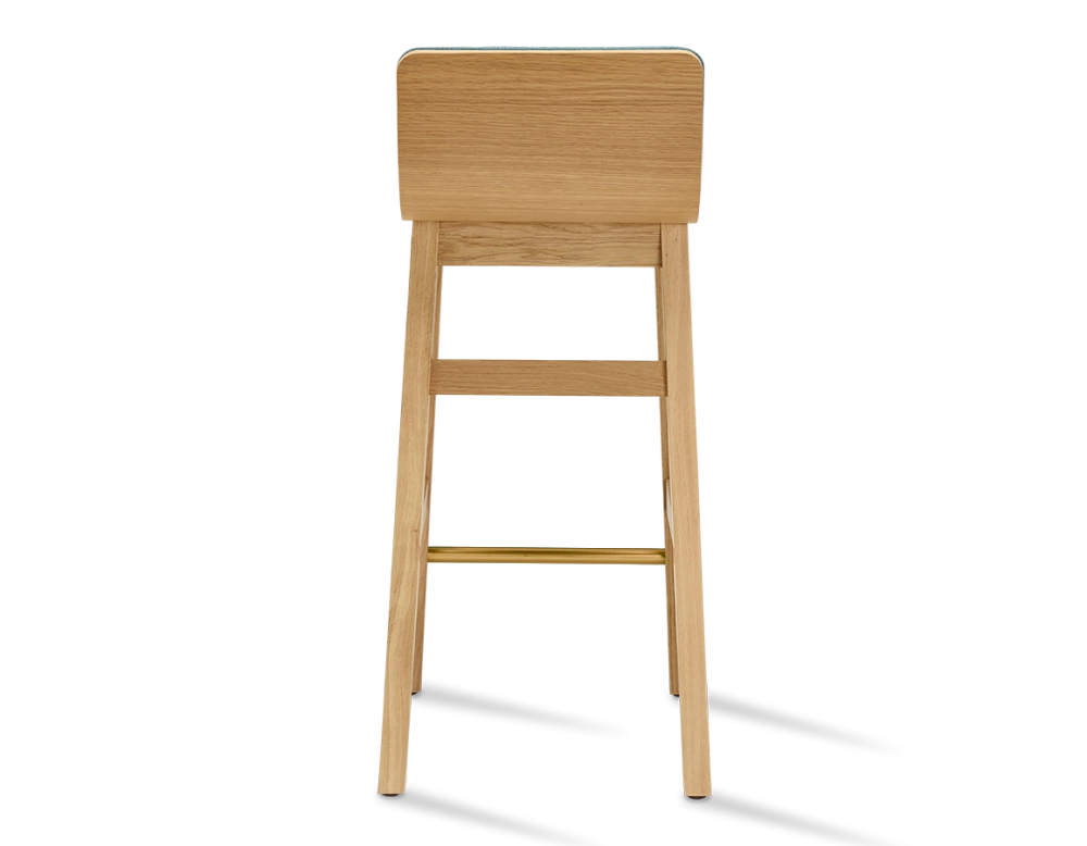 Oak bar stool H60 cm natural stained wood, ocean blue fabric seat