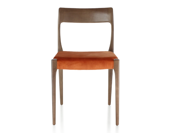 Chaise scandinave bois teinte marron foncé assise tissu velours terracotta