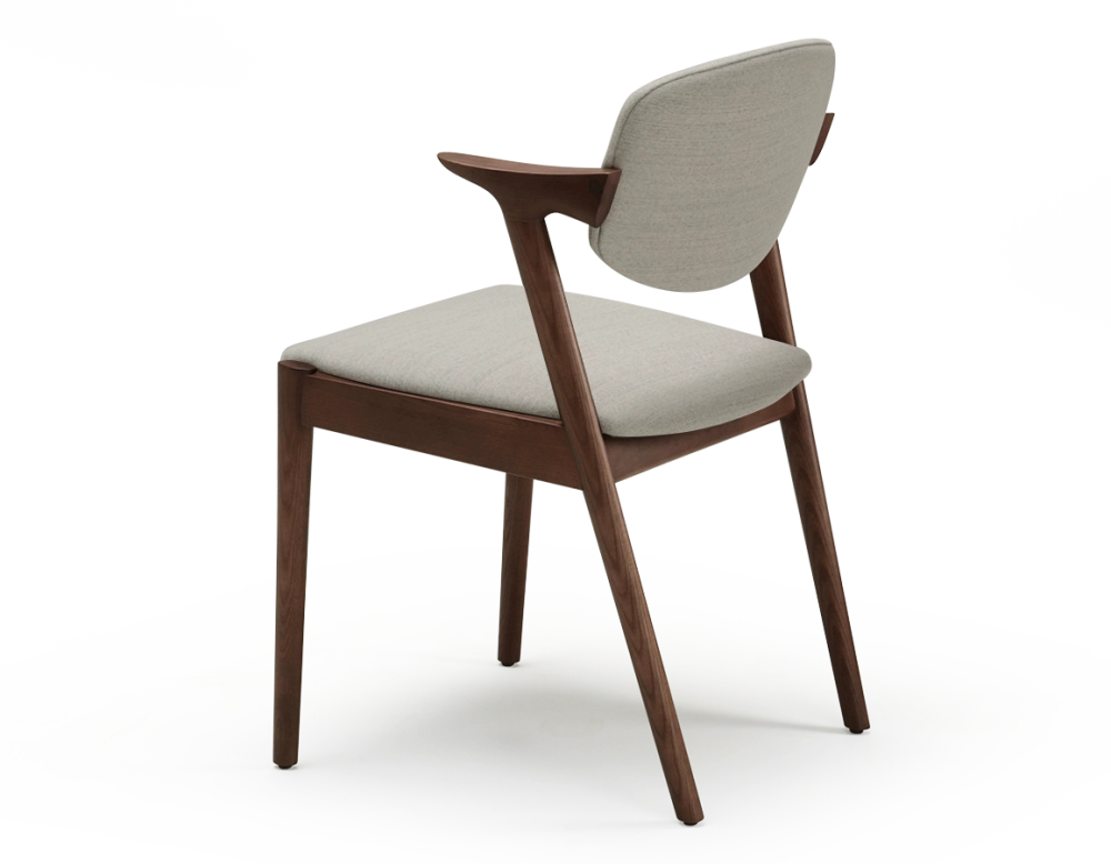 Chaise design teinte marron foncé et tissu beige naturel bois teinte marron foncé assise tissu beige naturel