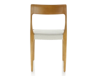 Chaise scandinave bois teinte merisier assise tissu beige naturel