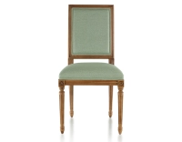Silla antigua estilo Luis XVI madera con tinte envejecido y tejido verde salvia