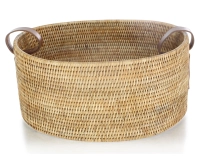 Cesta de almacenaje de ratán natural con asas de piel modelo pequeño