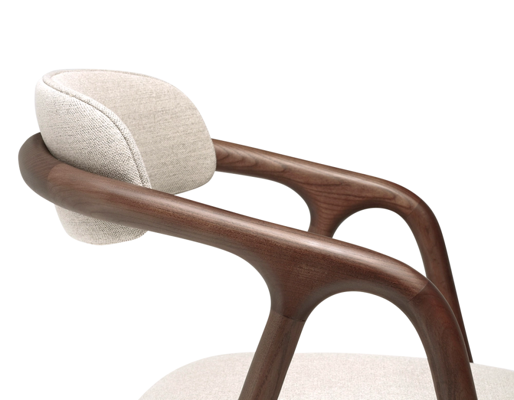 Chaise scandinave bois teinte marron foncé assise tissu beige naturel