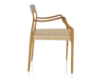 Chaise scandinave avec accoudoirs bois teinte merisier assise corde