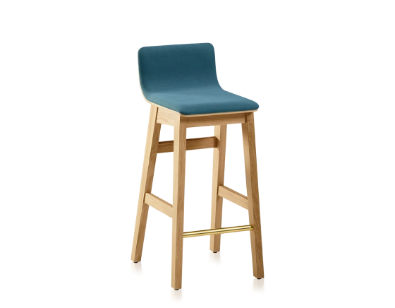 Taburete de bar de roble H60 cm madera tinte natural asiento tejido azul océano