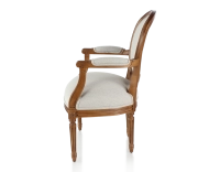 Antique Louis XVI style armchair wood stained antique and natural beige fabric