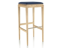 Taburete de bar de diseño H80 cm madera tinte natural asiento tejido azul marino