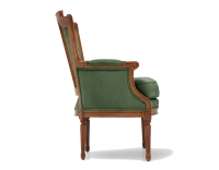 Sillón bergère estilo Luis XVI bois teinte ancienne et tissu vert foncé