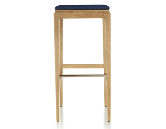 Taburete de bar de diseño H80 cm madera tinte natural asiento tejido azul marino