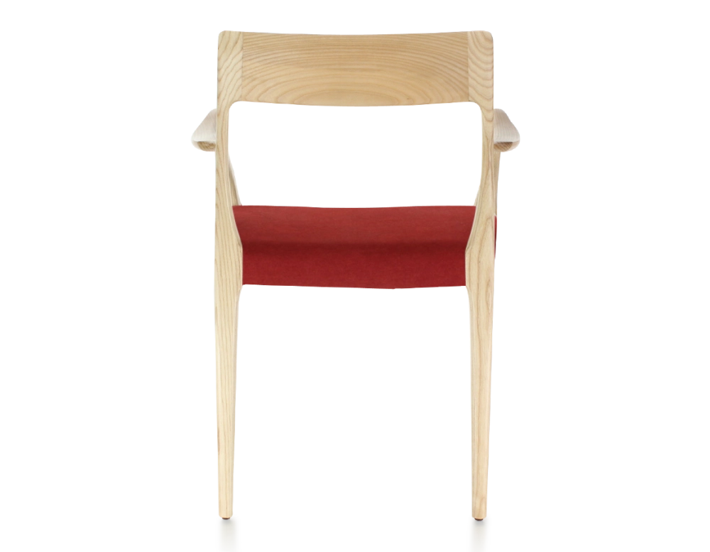 Chaise scandinave avec accoudoirs bois teinte naturelle assise tissu bordeaux