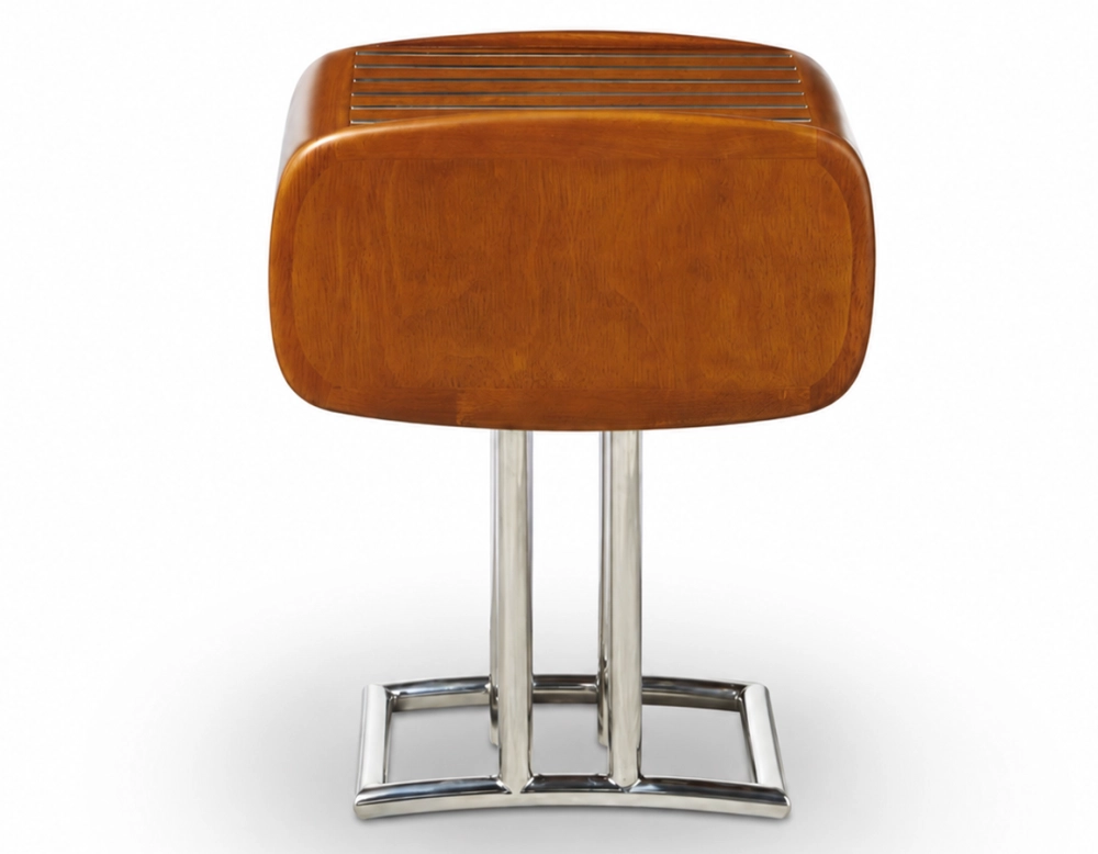 Art Deco bedside table métal et bois teinte merisier