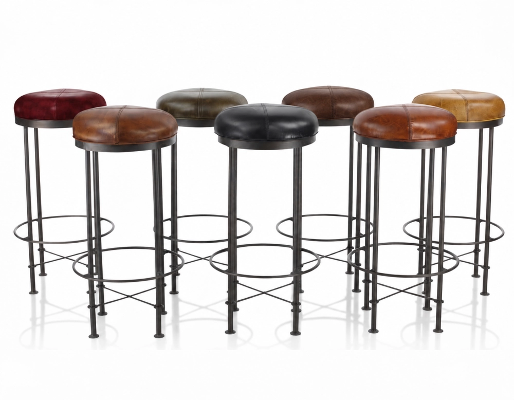 Taburete de bar vintage de piel rojo carmín