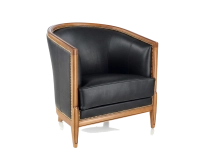 Antique armchair with moulded armrests bois teinte ancienne et cuir noir