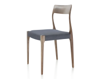 Silla escandinava madera tintada marrón oscuro asiento tejido gris