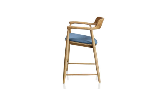 Taburete de bar h60 cm madera tinte natural asiento tejido azul vaquero