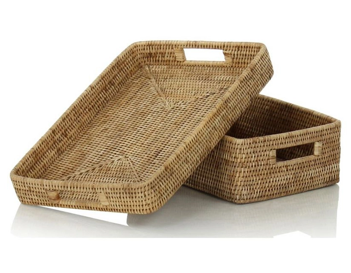 Panier de rangement rectangulaire en rotin naturel