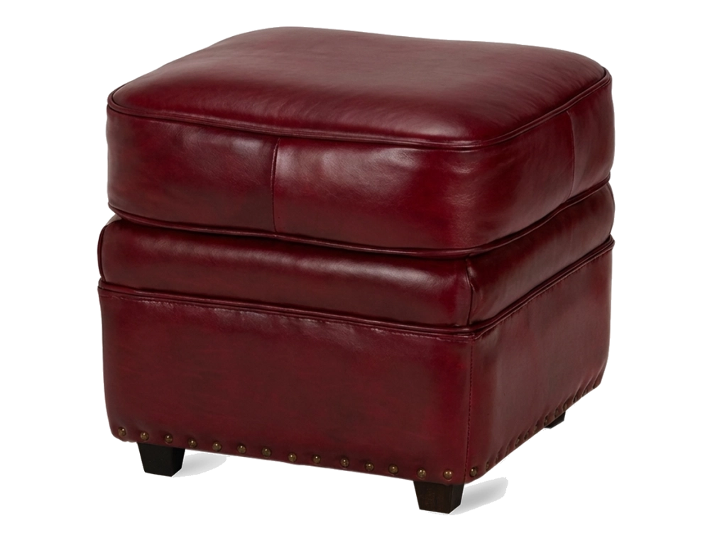 Leather pouffe burgundy studded edge