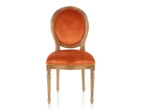 Antique Louis XVI style chair wood in antique stain and terracotta velvet fabric