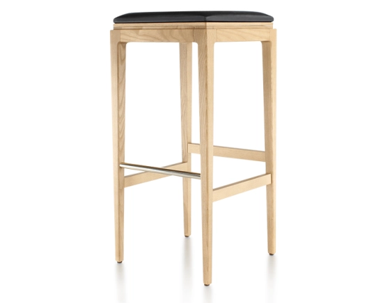 Taburete de bar de diseño H80 cm madera tinte natural asiento piel ébano