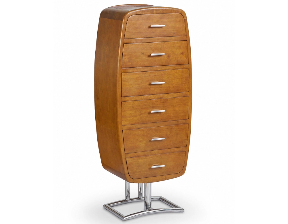 Chiffonnier art déco métal et bois teinte merisier