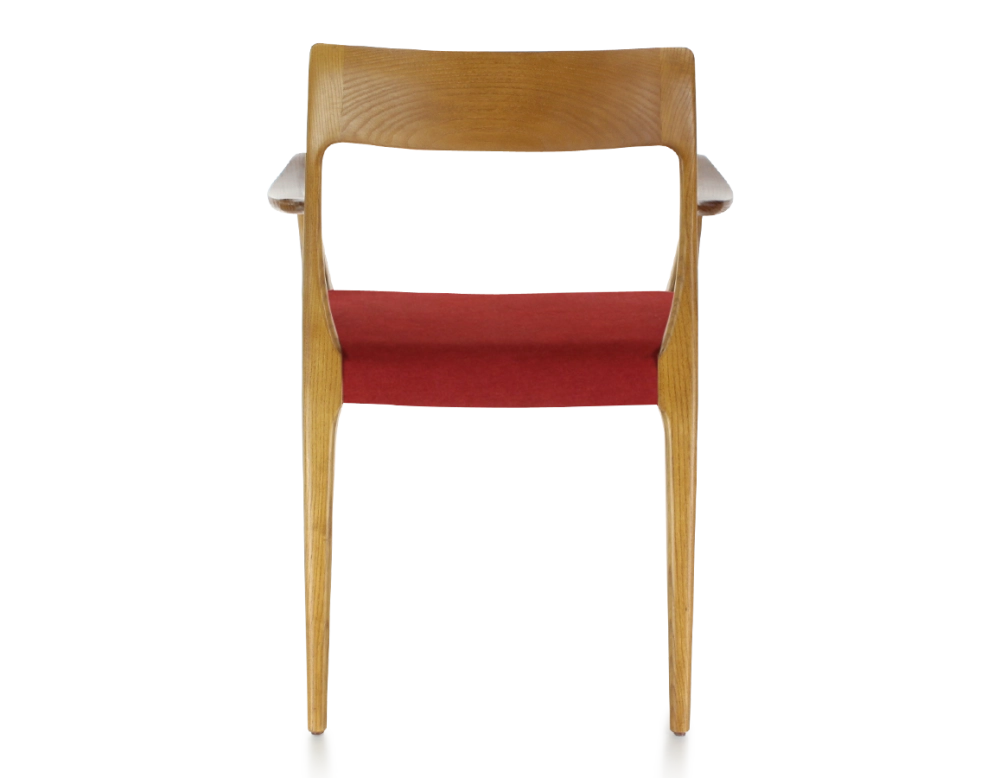 Chaise scandinave avec accoudoirs bois teinte merisier assise tissu bordeaux