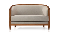 Sofá antiguo de 2 plazas con reposabrazos moldurados bois teinte ancienne et tissu beige naturel