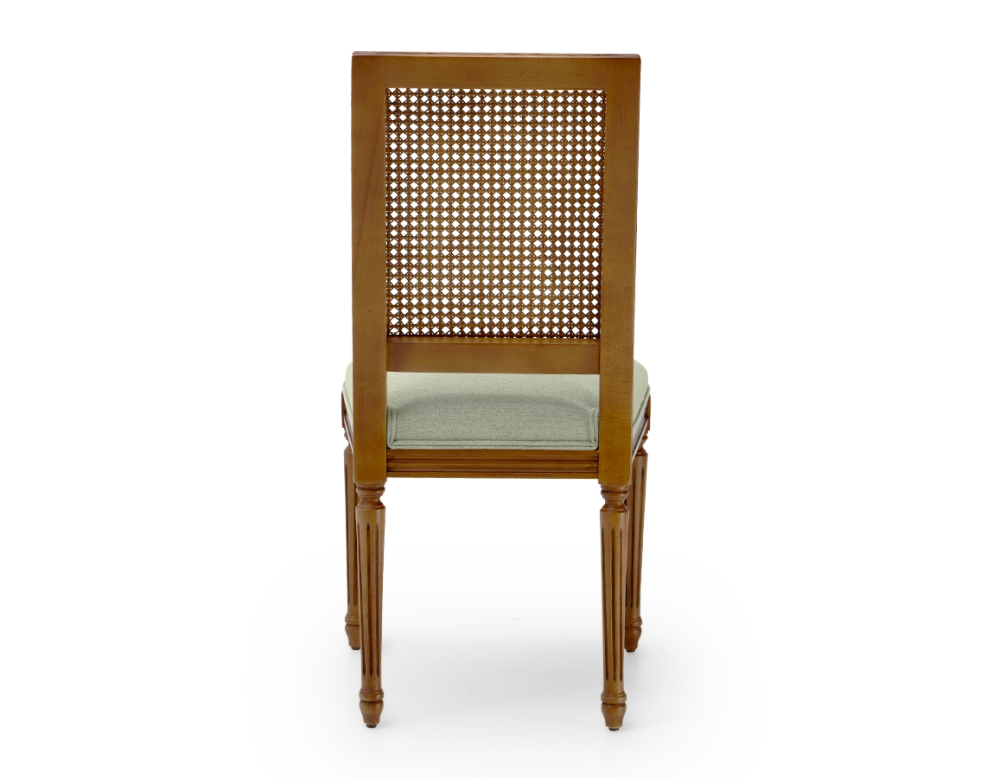Chaise ancienne style Louis XVI dossier canné assise tissu vert sauge