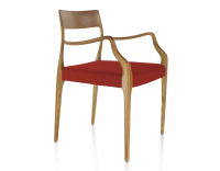 Chaise scandinave avec accoudoirs bois teinte merisier assise tissu bordeaux
