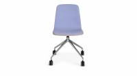 Chaise de bureau à roulettes dossier bois teinte naturelle assise en tissu mauve