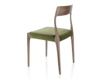 Chaise scandinave bois teinte marron foncé assise tissu vert olive