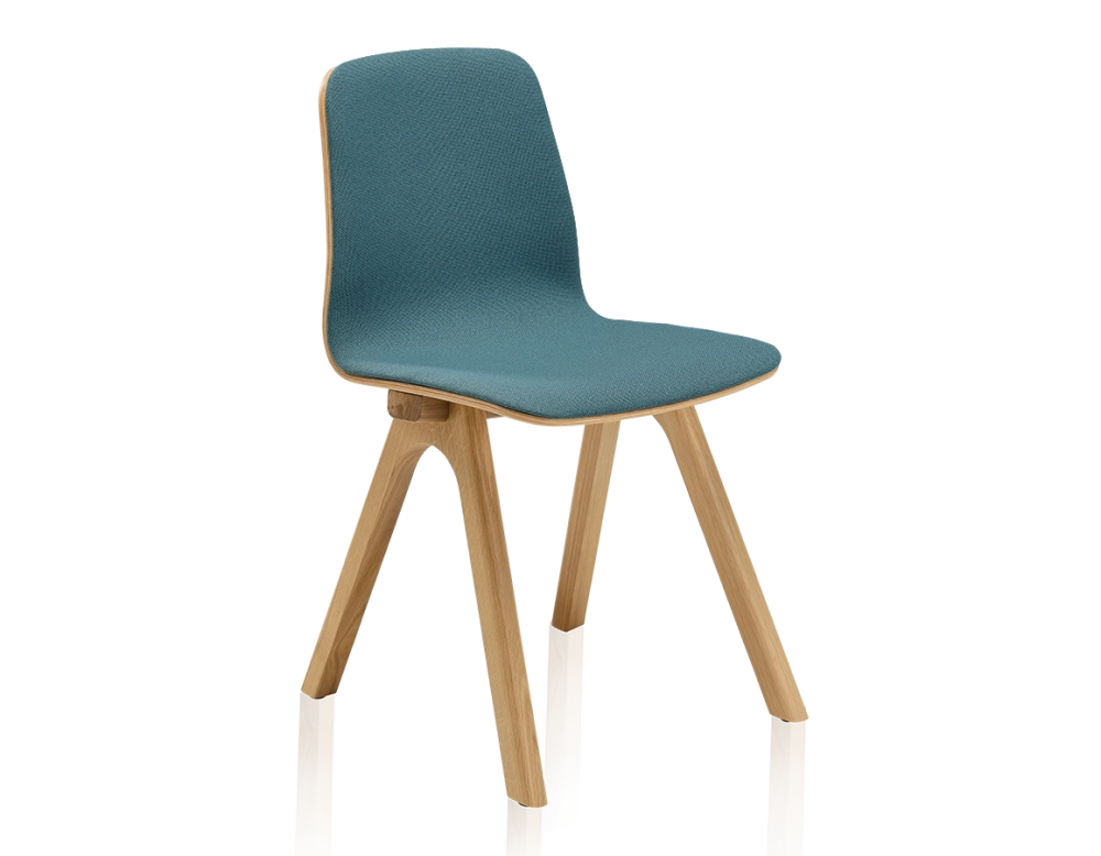 Silla de diseño de roble tapizada madera tinte natural asiento tejido azul océano