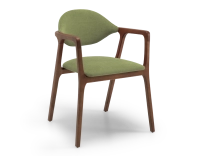 Chaise design avec accoudoirs bois teinte marron foncé et tissu vert
