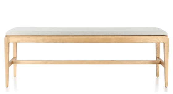 Banc design bois teinte naturelle assise tissu beige naturel L120 cm