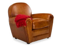 Fauteuil club cuir cognac accoudoirs passepoil