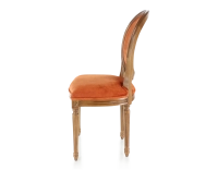 Antique Louis XVI style chair wood in antique stain and terracotta velvet fabric