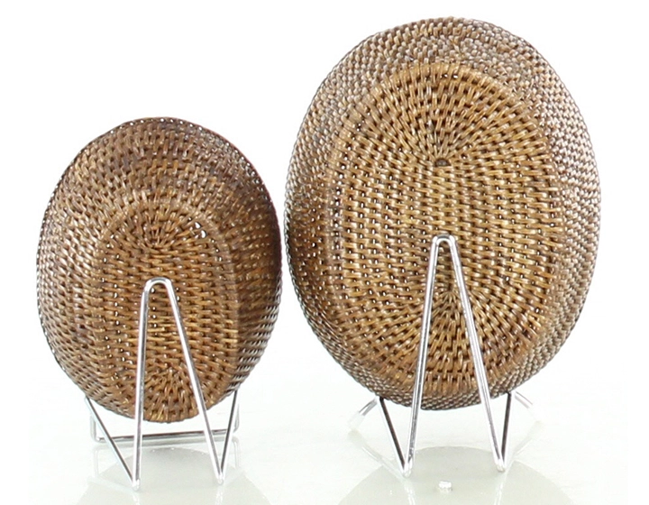 Large oval brown rattan bread basket