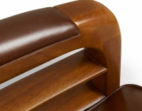 Fauteuil club pivotant bois et cuir marron vintage
