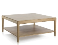 Mesa de centro cuadrada de roble con estante tinte natural 100x100 cm