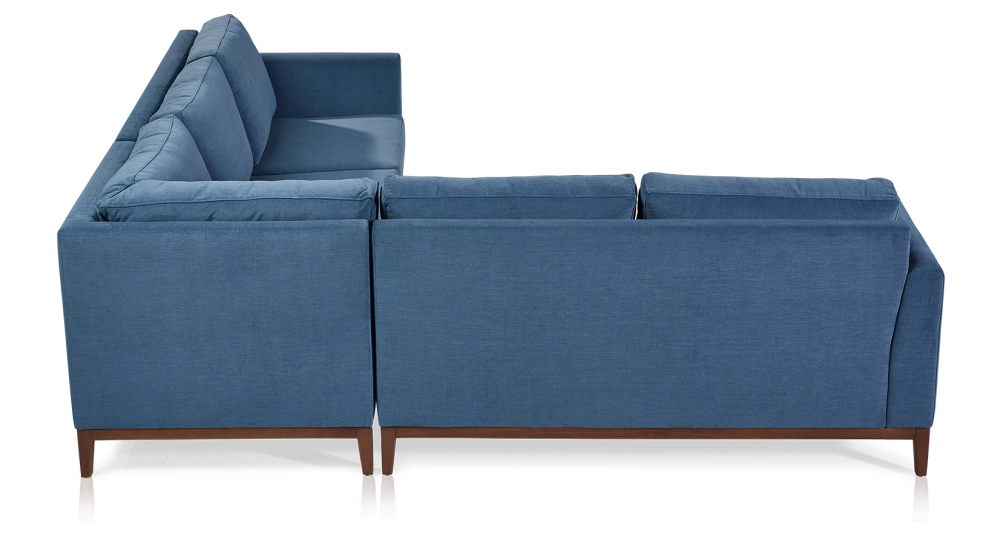 Canapé d'angle 5 places tissu bleu jean (2G - A - 2D)
