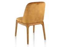Chaise design bois teinte merisier et tissu velours bronze