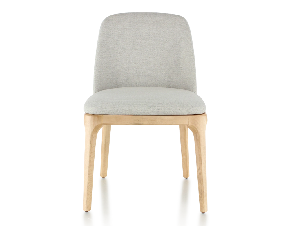 Designer chair natural tint wood and natural beige fabric