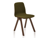 Silla de diseño de roble tapizada madera tintada marrón oscuro asiento tejido rizado verde