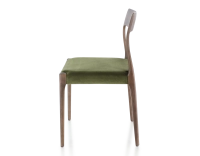 Chaise scandinave bois teinte marron foncé assise tissu vert olive
